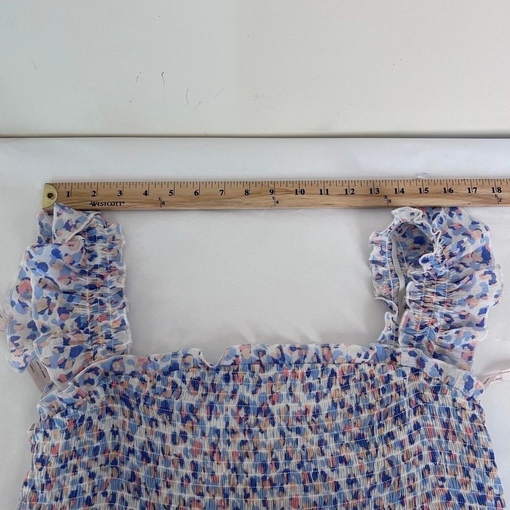 Nanette Lepore Midi Dress Summer 14 Blue Pink Boho Tiered Smocked Ruffle - Picture 4 of 9
